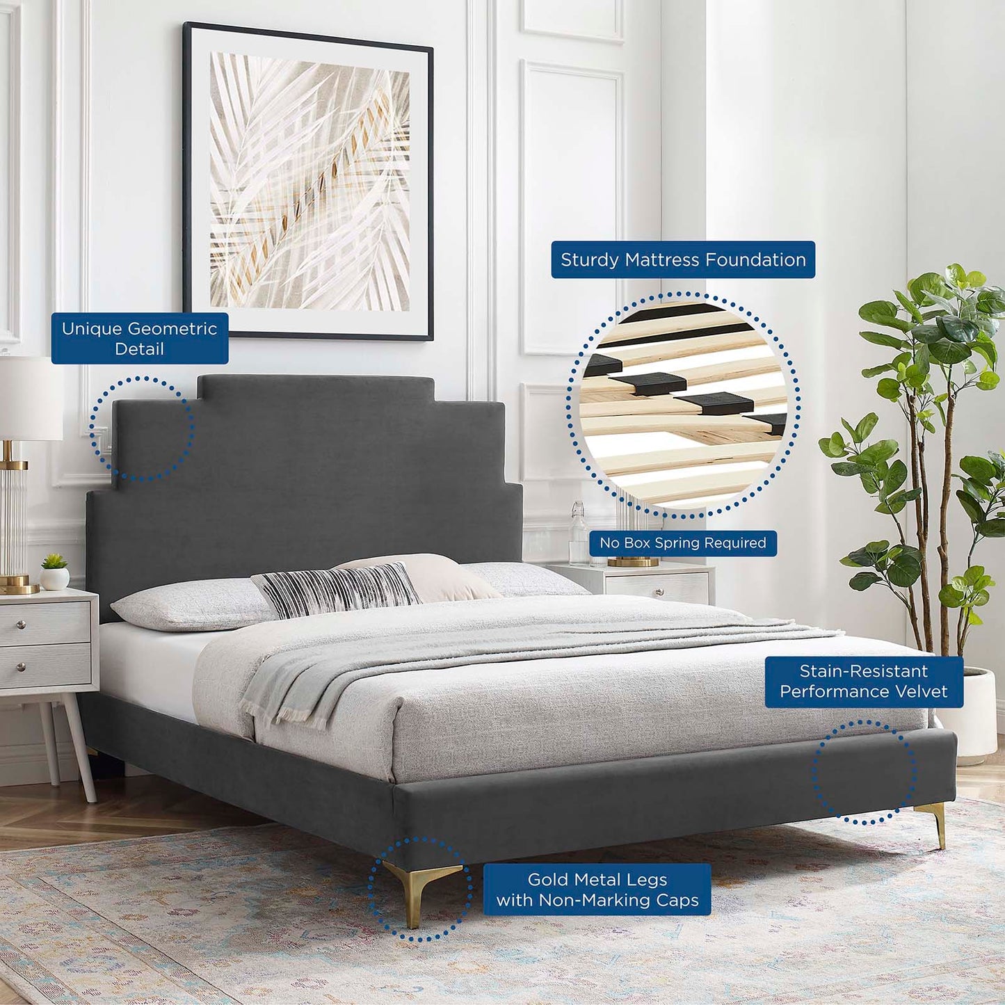 Lindsey Performance Velvet Twin Platform Bed, Velvet, Dark Grey Gray, 22866