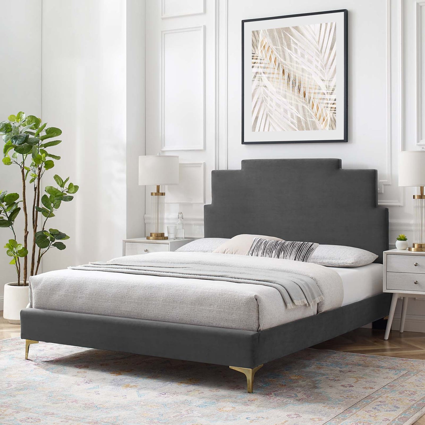 Lindsey Performance Velvet Twin Platform Bed, Velvet, Dark Grey Gray, 22866