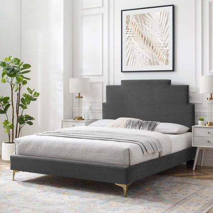 Lindsey Performance Velvet Twin Platform Bed, Velvet, Dark Grey Gray, 22866
