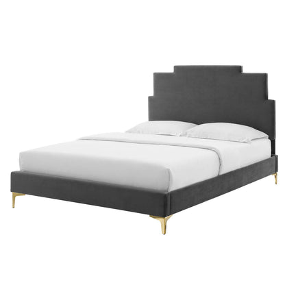Lindsey Performance Velvet Twin Platform Bed, Velvet, Dark Grey Gray, 22866