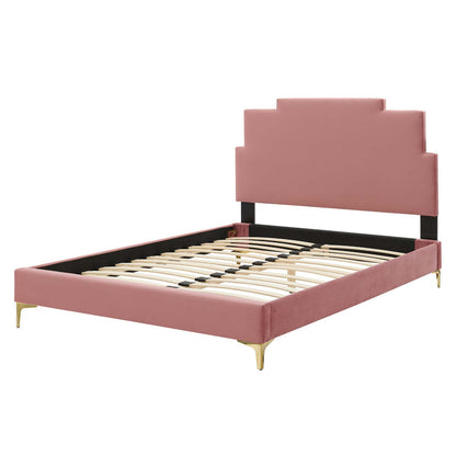 Lindsey Performance Velvet Twin Platform Bed, Velvet, Pink, 22867