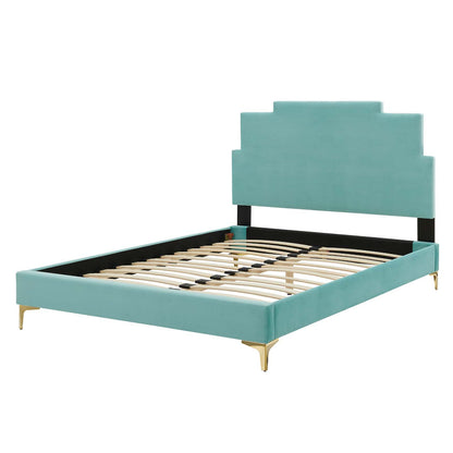 Lindsey Performance Velvet Twin Platform Bed, Velvet, Blue, 22869