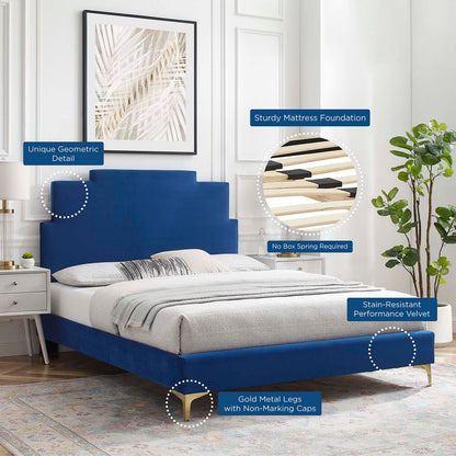 Lindsey Performance Velvet Twin Platform Bed, Velvet, Blue Navy, 22870