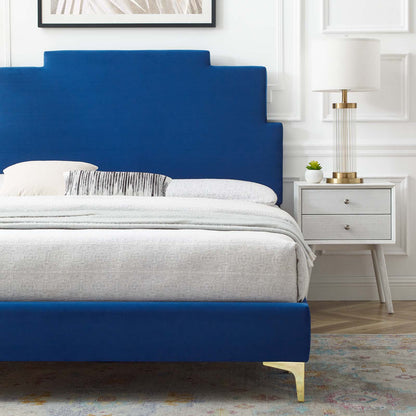 Lindsey Performance Velvet Twin Platform Bed, Velvet, Blue Navy, 22870