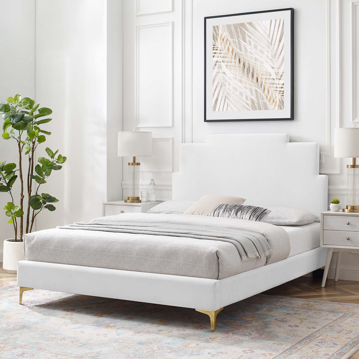 Lindsey Performance Velvet Twin Platform Bed, Velvet, White, 22873