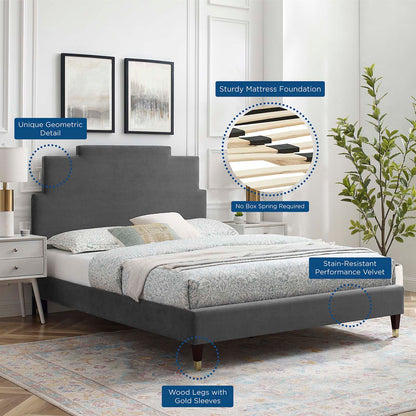 Lindsey Performance Velvet Twin Platform Bed, Velvet, Dark Grey Gray, 22874