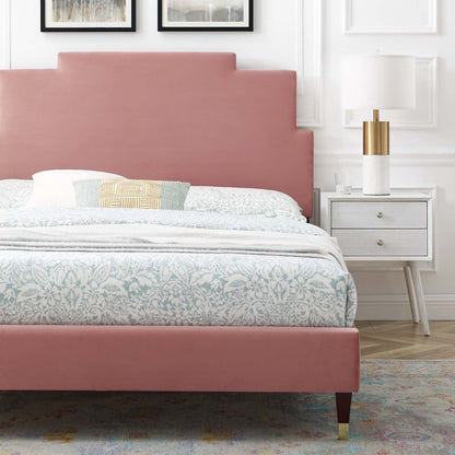 Lindsey Performance Velvet Twin Platform Bed, Velvet, Pink, 22875
