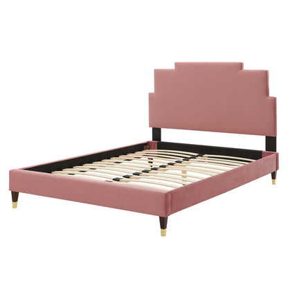 Lindsey Performance Velvet Twin Platform Bed, Velvet, Pink, 22875