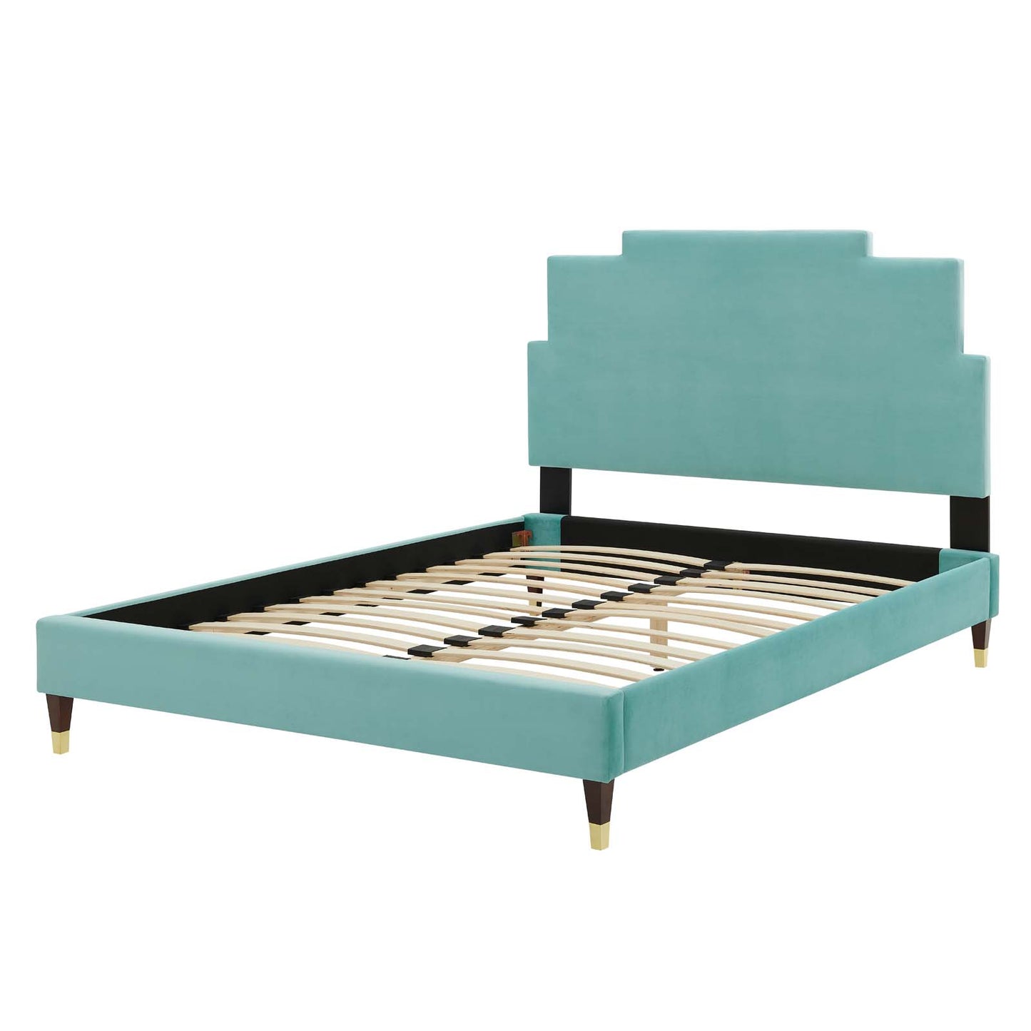 Lindsey Performance Velvet Twin Platform Bed, Velvet, Blue, 22877