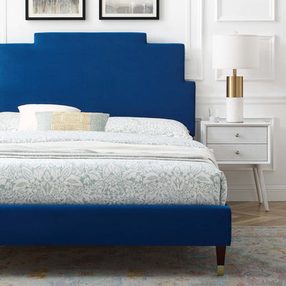 Lindsey Performance Velvet Twin Platform Bed, Velvet, Blue Navy, 22878