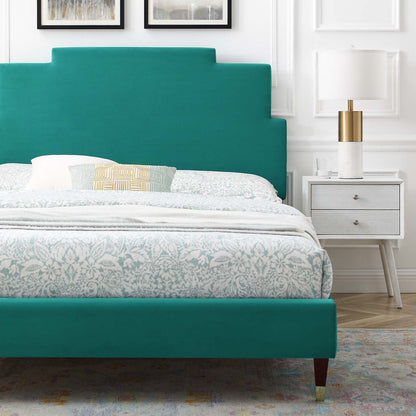 Lindsey Performance Velvet Twin Platform Bed, Velvet, Teal Blue, 22880