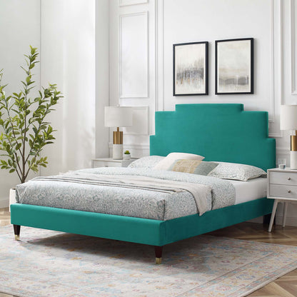 Lindsey Performance Velvet Twin Platform Bed, Velvet, Teal Blue, 22880