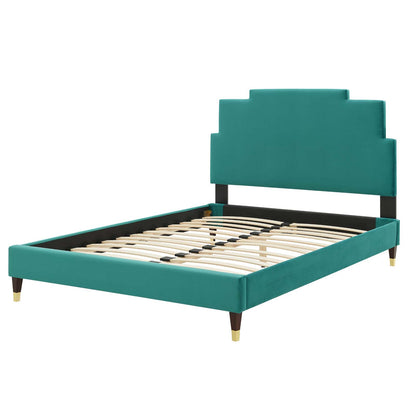 Lindsey Performance Velvet Twin Platform Bed, Velvet, Teal Blue, 22880