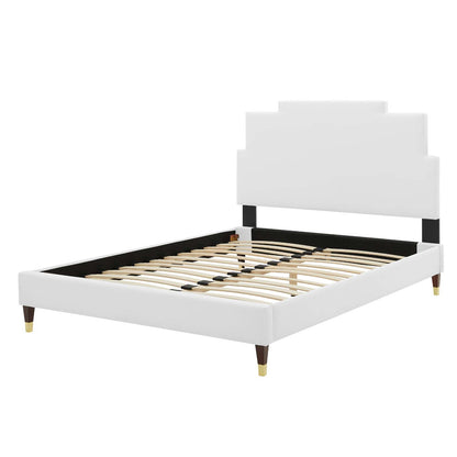 Lindsey Performance Velvet Twin Platform Bed, Velvet, White, 22881