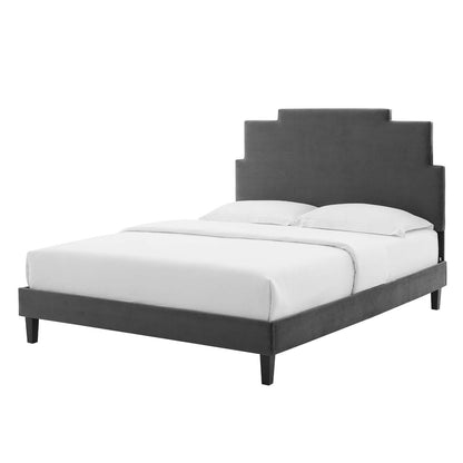 Lindsey Performance Velvet Twin Platform Bed, Velvet, Dark Grey Gray, 22882