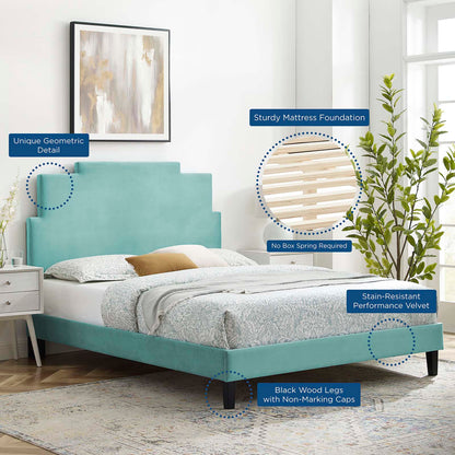 Lindsey Performance Velvet Twin Platform Bed, Velvet, Blue, 22885