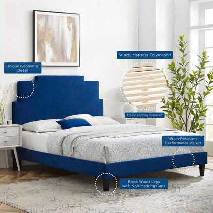 Lindsey Performance Velvet Twin Platform Bed, Velvet, Blue Navy, 22886