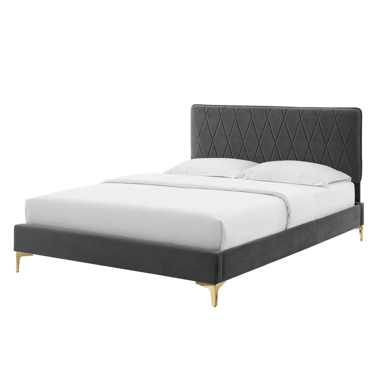 Phillipa Performance Velvet Twin Platform Bed, Velvet, Dark Grey Gray, 22890