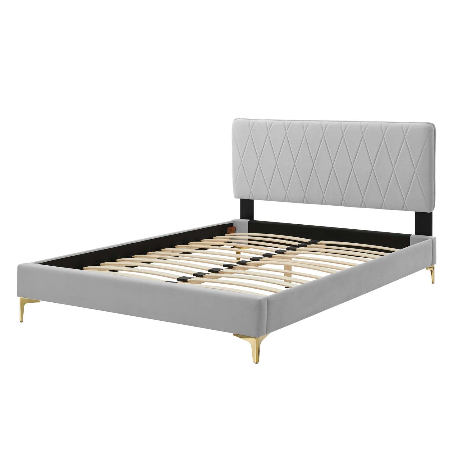 Phillipa Performance Velvet Twin Platform Bed, Velvet, Light Grey Gray, 22892