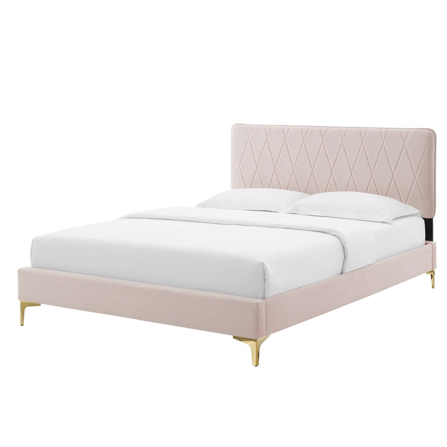 Phillipa Performance Velvet Twin Platform Bed, Velvet, Pink, 22895