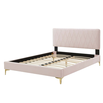 Phillipa Performance Velvet Twin Platform Bed, Velvet, Pink, 22895