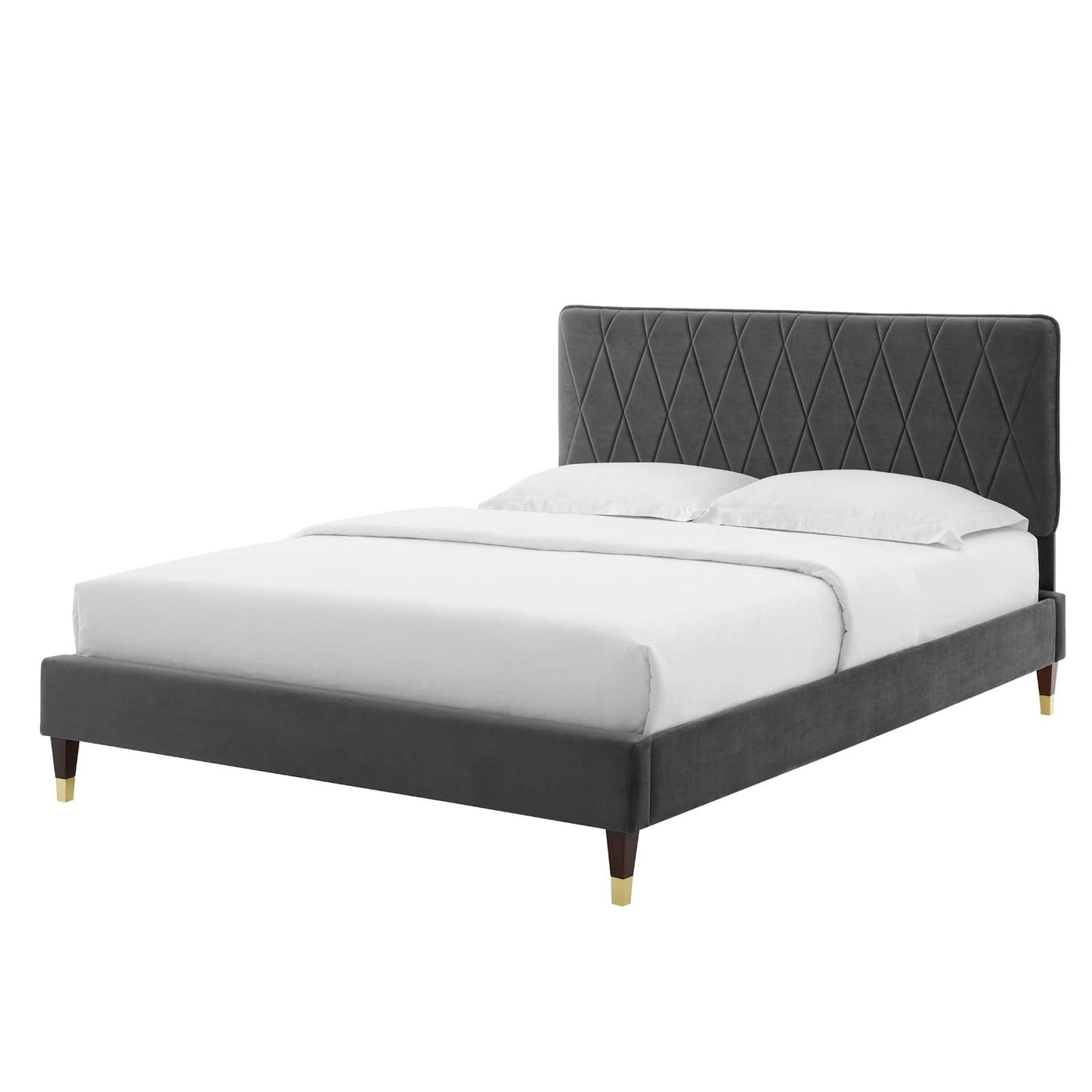 Phillipa Performance Velvet Twin Platform Bed, Velvet, Dark Grey Gray, 22898