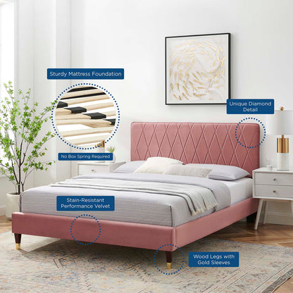 Phillipa Performance Velvet Twin Platform Bed, Velvet, Pink, 22899