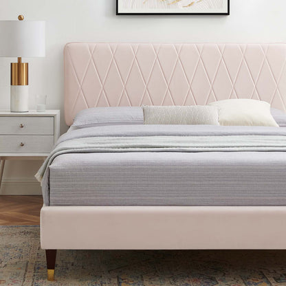 Phillipa Performance Velvet Twin Platform Bed, Velvet, Pink, 22903