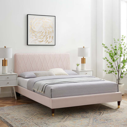 Phillipa Performance Velvet Twin Platform Bed, Velvet, Pink, 22903