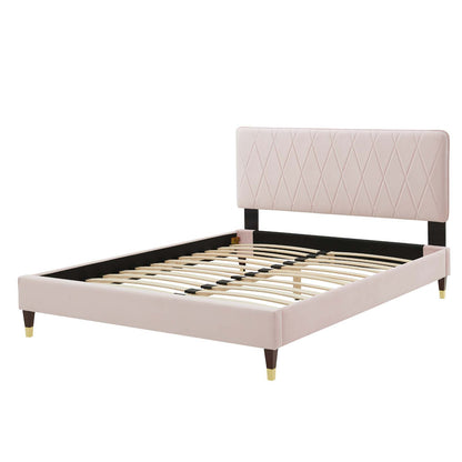 Phillipa Performance Velvet Twin Platform Bed, Velvet, Pink, 22903