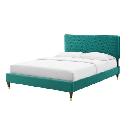 Phillipa Performance Velvet Twin Platform Bed, Velvet, Teal Blue, 22904