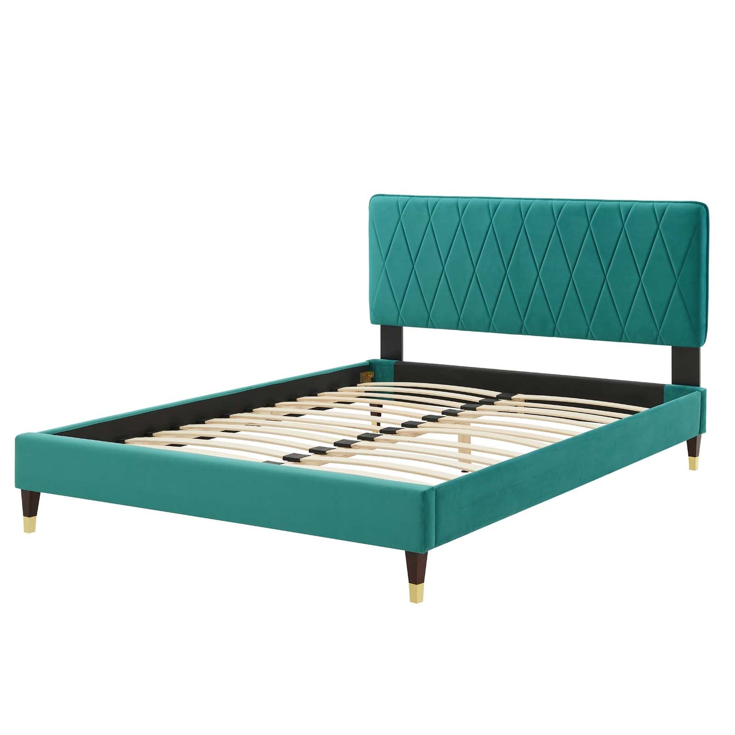 Phillipa Performance Velvet Twin Platform Bed, Velvet, Teal Blue, 22904