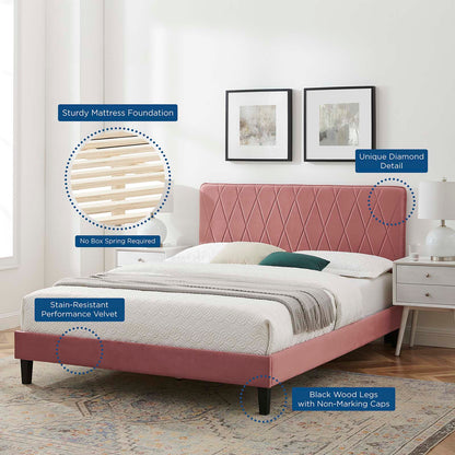 Phillipa Performance Velvet Twin Platform Bed, Velvet, Pink, 22907