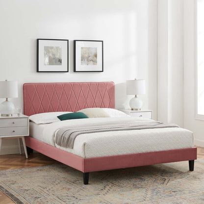 Phillipa Performance Velvet Twin Platform Bed, Velvet, Pink, 22907