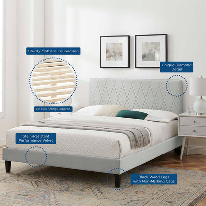 Phillipa Performance Velvet Twin Platform Bed, Velvet, Light Grey Gray, 22908