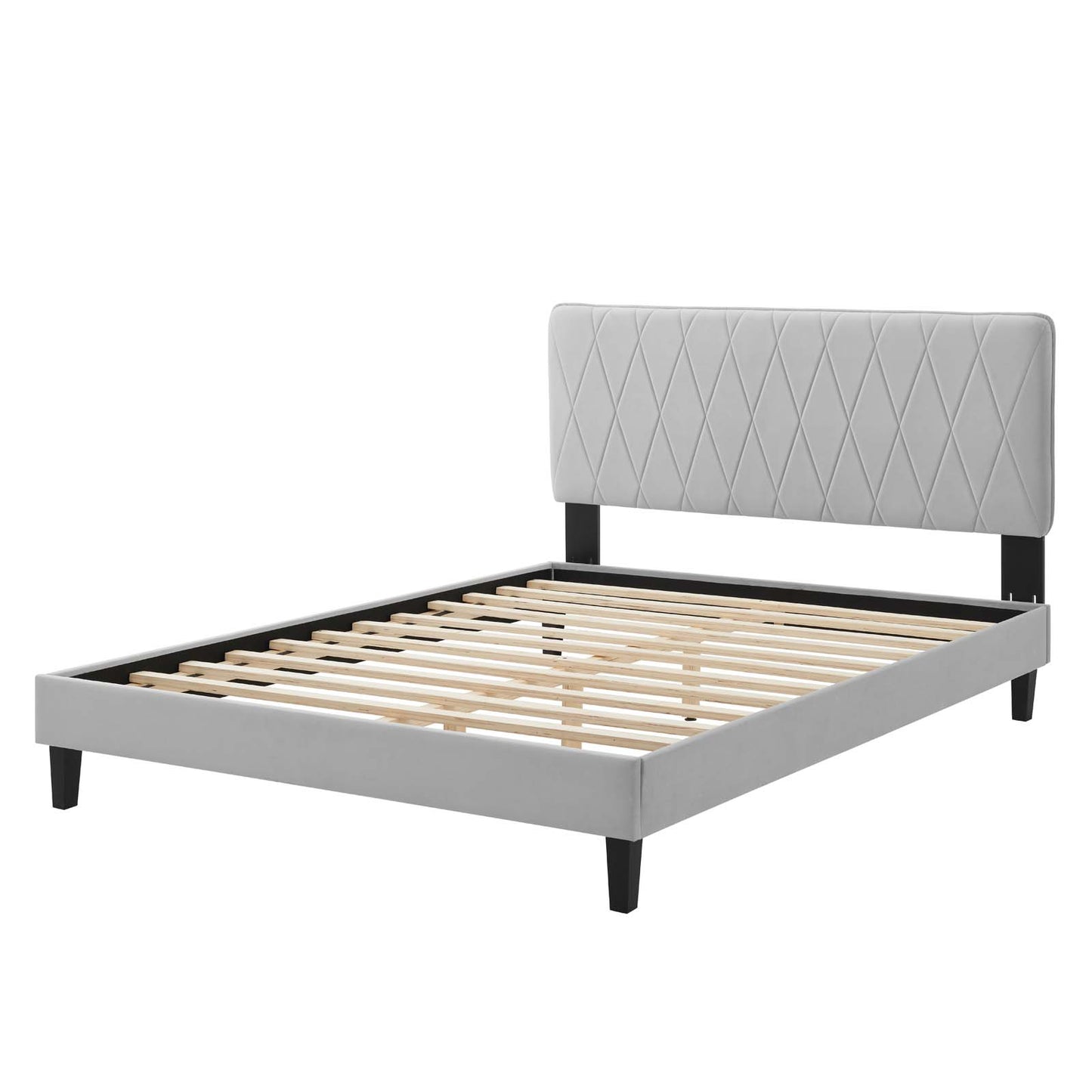 Phillipa Performance Velvet Twin Platform Bed, Velvet, Light Grey Gray, 22908