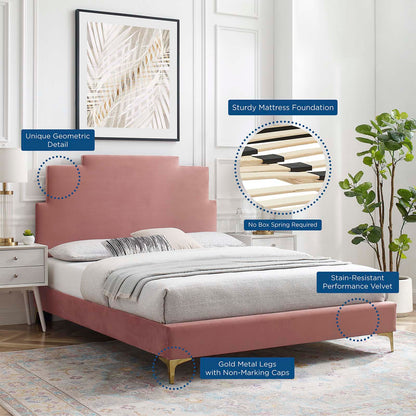 Lindsey Performance Velvet Full Platform Bed, Velvet, Pink, 22915