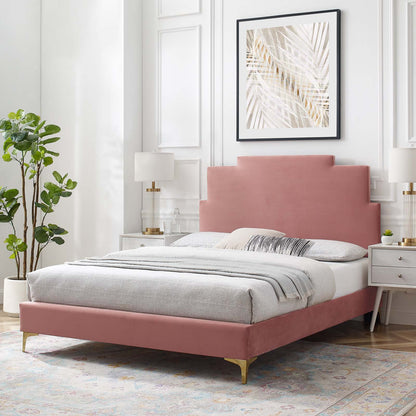 Lindsey Performance Velvet Full Platform Bed, Velvet, Pink, 22915