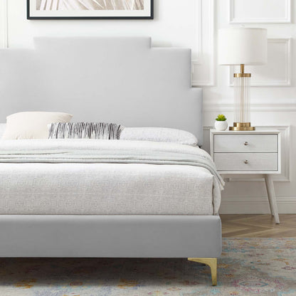 Lindsey Performance Velvet Full Platform Bed, Velvet, Light Grey Gray, 22916