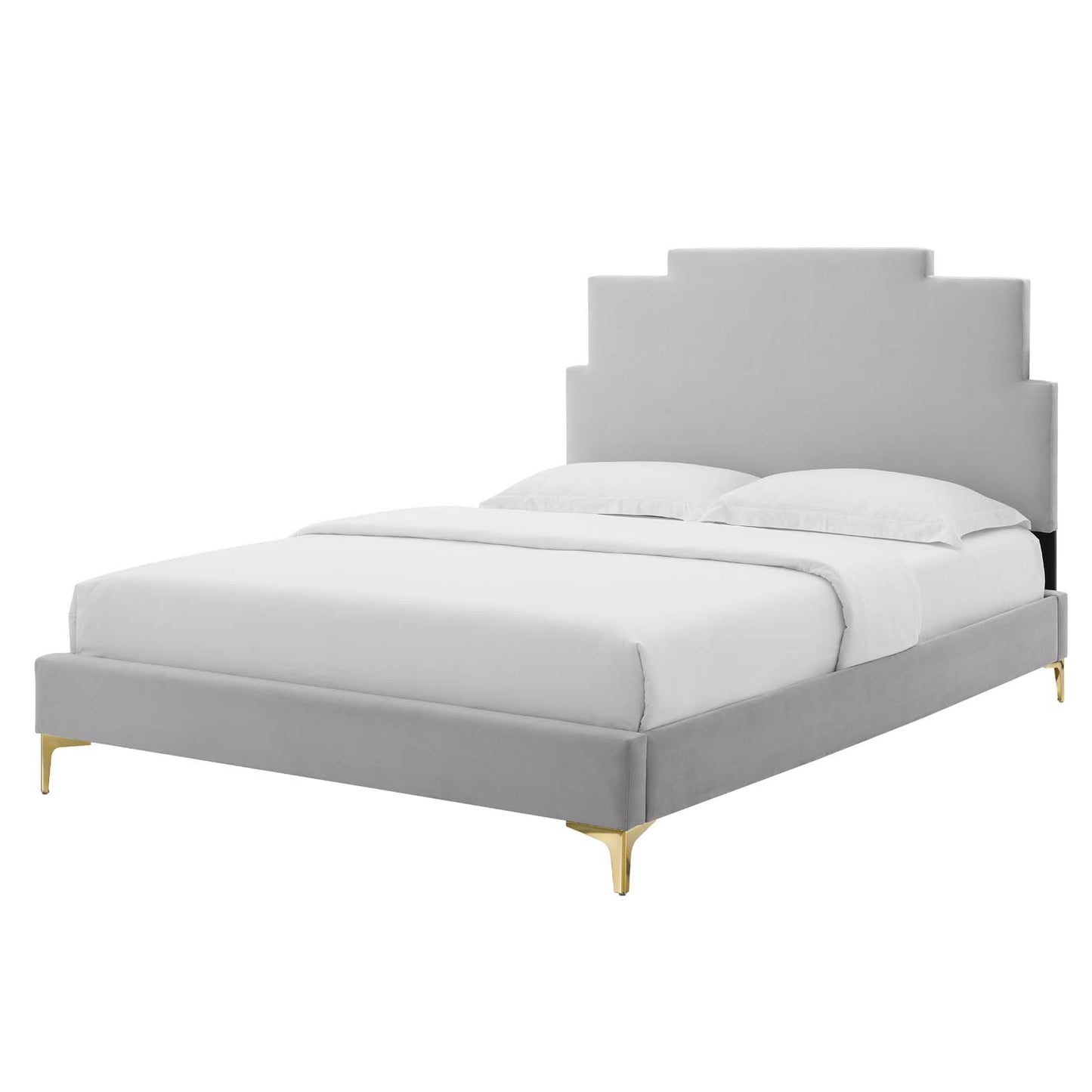 Lindsey Performance Velvet Full Platform Bed, Velvet, Light Grey Gray, 22916