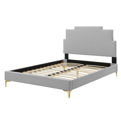 Lindsey Performance Velvet Full Platform Bed, Velvet, Light Grey Gray, 22916
