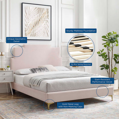 Lindsey Performance Velvet Full Platform Bed, Velvet, Pink, 22919