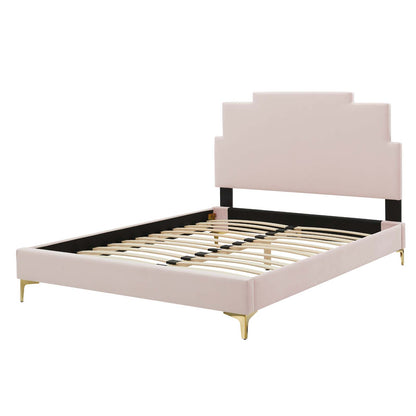 Lindsey Performance Velvet Full Platform Bed, Velvet, Pink, 22919