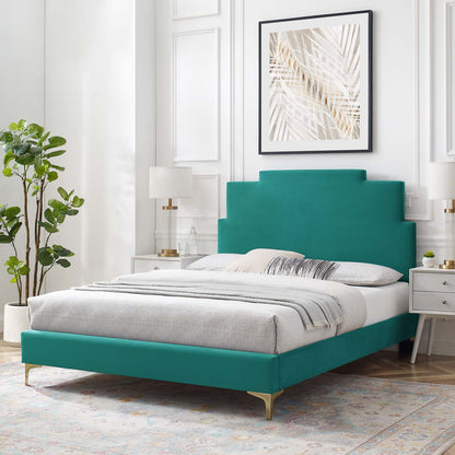 Lindsey Performance Velvet Full Platform Bed, Velvet, Teal Blue, 22920