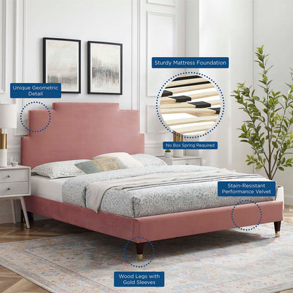 Lindsey Performance Velvet Full Platform Bed, Velvet, Pink, 22923