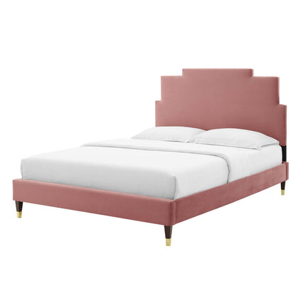 Lindsey Performance Velvet Full Platform Bed, Velvet, Pink, 22923