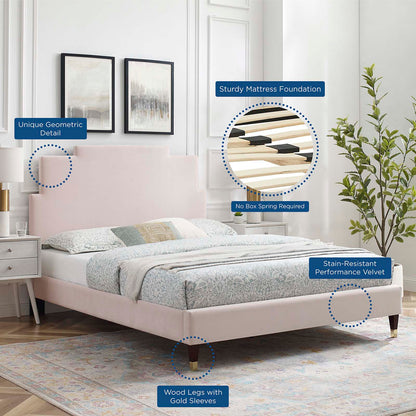 Lindsey Performance Velvet Full Platform Bed, Velvet, Pink, 22927