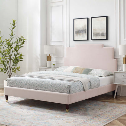 Lindsey Performance Velvet Full Platform Bed, Velvet, Pink, 22927