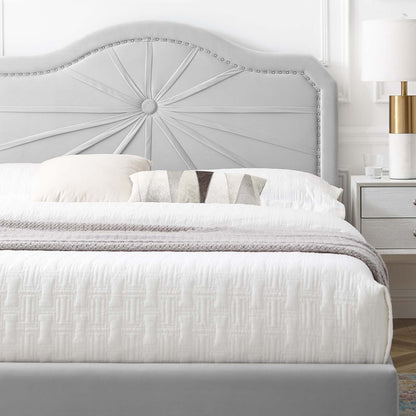 Portia Performance Velvet Twin Platform Bed, Velvet, Light Grey Gray, 23459