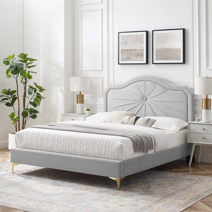 Portia Performance Velvet Twin Platform Bed, Velvet, Light Grey Gray, 23459